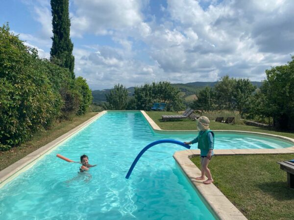 Kids at the pool at the French gites