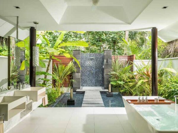 Niyama Private Islands Beach Villa Bathroom with The Little Voyager