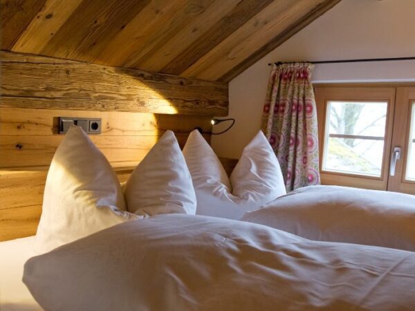 Bedroo inside the Alpine Cottage at the Bavarian Farm