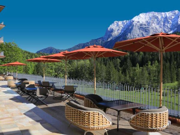 Restaurant Terrace at Schloss Elmau with The Little Voyager